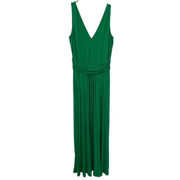 Boden Sienna Jersey Maxi Dress Size 6R Sleeveless V Neck Ruched Waist Green Chic - Picture 2 of 10